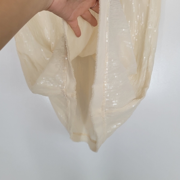 Brochu Walker Sheer Silk Chevron Sequins Pattern Blouse Small Shimmer Beige - Picture 7 of 15